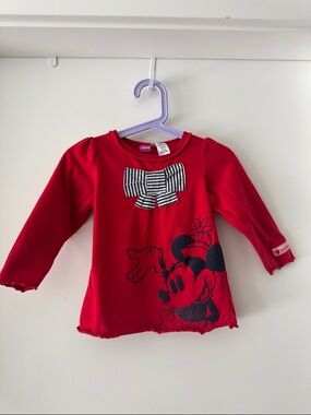 Disney Minnie Mouse Red Top Size 3 Girls Bow Graphic Long Sleeve